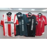 Football Shirts - Ajax, Adidas red with ABN - Ambro logo, a black example both 36/38 Umbro green,