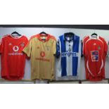 Football Shirts - Benefica, Adidas red home and gold away bearing 'Vodofone' logo both size S, red