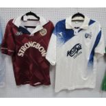 Football Shirts- Hearts Asics home, 'Strongbow' logo circa 1993-5 size S. Raith Rovers Diadora '
