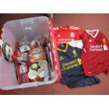 Liverpool F.C - mirror, ceramic jugs, model of Anfield, Patrik Berger goal hanger, cassettes, beer