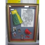 Boxing - Nigel Benn, Signed Lonsdale Green and Yellow Bout Shorts and Red Right Hand Glove, both