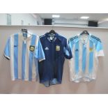 Football Shirts - Argentina, blue away circa 2004-5 size S, and home size S, plus Reebok home 34/