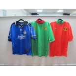 Football Shirts - Glentoran Diadora, home and away size S. Sliema Wanderers blue bearing 'Danone'