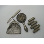 Vintage German Maestro Ges Gesch Pipe Tuner, metal purse, hallmarked silver and mother of pearl