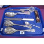 A Hallmarked Silver Handled Letter Opener, a hallmarked silver handled button hook, spoons, a