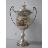 A Large Plated Twin Handled Trophy Cup and Cover, engraved "The Van Diemen International Challenge",