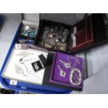 A Wide Diamante Bracelet, similar drop earrings a modern ladies Gossip wristwatch boxed, ornate bead