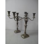 A Pair of Plated Twin Branch Candelabra, with gadrooned decoration, overall height 48cm. (2)