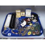 Assorted Costume Jewellery, including Blue John and other dress rings, crystal and other bead