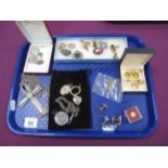 A Selection of Gent's Cufflinks, enamel pin/badges, locket pendants, St Christopher, chains and a