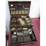 A Wooden Cased Canteen of Plated Cutlery, including napkin rings etc (incomplete), the fitted case