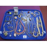 Assorted Vintage and Later Costume Jewellery, including necklaces, rings, brooches etc :- One Tray