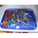 Polished Hardstone and Other Necklaces, bangles :- One Tray