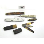 Pocket Knives:- turtle shell scales, two blades, n/s bolster, 4cm; two blade, n/s bolsters,