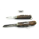 Two Sports Knives - Morton & Son and Hill & Son, with stag scales, single steel bolster, one with