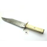 J. Nowill and Sons Sheffield Bowie Knife, 26cm blade, bone handle, brass cross guard and pommel,