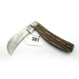 Saynor Pocket Knife, stag scales, brass flat bottom, 12cm closed.