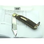 Stan Shaw Lock Knife, stag scales, single n/s bolster, lanyard ring, brass worked linings, work back