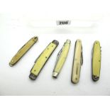 Pocket Knives with Faux Ivory Scales - E.M.U., Sheffield, two blades, steel bolster, 9cm; I.X.L.