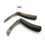 Pruning Knife; Taylor Sheffield, flat bottom, one blade (worn), stag scales, 11cm; Suffolk Works