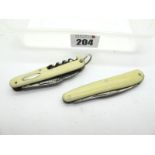 Pocket Knives with Faux Ivory Scales - Herbert Robinson, Sheffield, two blades, corkscrew and spike,