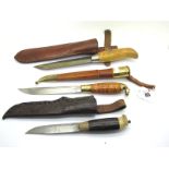 Skinning Knife - S & S Helle, Norge, in fitted leather embossed sheath, 22cm; two further skinning