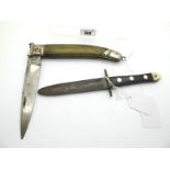 Henry Hobson & Son, Sheffield; Double edge Commando style blade, horn and mother of pearl handle,