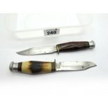 Bowie Knives:- William Rodgers Sheffield, stag handle, brass guard, 15cm; one other Rodgers knife,