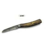 George Butler Flat Bottom Knife, single worn blade, 11cm.