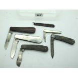 Rodgers Sheffield Knife, one blade, wooden scales, 9cm; W.R Sheffield, mother or pearl scales, two