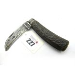 Pruning Knife; Wingfield & Rowbotham, Sheffield, brass flat bottom, stag scales, steel bolster (