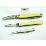 A. Wright Sheffield, faux scales, two blades, brass linings, 10.5cm; Saynor, faux scales, one blade,