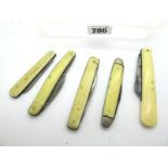 Faux Ivory Pocket Knives - Eye Witness, two blades, brass linings, 9cm; Sheffield Made 'A.G. Nott,