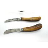 Saynor, Cooke, Rydel, Pruning Knife, stag scales, metal bolster, 11.5cm; R. Rumbey pruning knife,