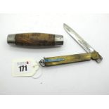 Barrel Knife, single blade, brass scales, stamped P. Holmberg Eskilstuna Sweden, walnut with steel