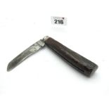 Saynor Pruning Steel Flat Bottom Knife, stag scales, steel bolster, 10cm.