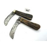 Pocket Knives - George Wostenholm, single pruning blade, stag scales, single brass bolster, steel