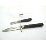 Eye Witness Lock Knife, stag scales, n/s cross piece, 14cm closed;Made in Sheffield, stag scales,