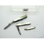 Needham Brothers Pocket Knife, with three blades, scissors, button hook, nail file and spike, 7cm