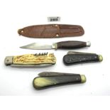 Wade & Wingfield; Single blade, horn scales, nickel silver bolster,10.5cm; An unnamed English knife,