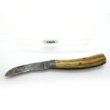 Saynor Flat Bottom Pruning Knife, stag scales, stamped blade, steel bolster, 11.5cm.