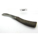 A Flat Brass Bottom Pruning Knife, (possibly Taylor of Sheffield), with stag scales, worn but