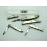 George Wostenholm, two blade, mother or pearl scales, n/s bolsters, brass linings, 6cm; unnamed, two