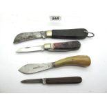 Rodgers Sheffield Knife, two blade, stag scales, n/s bolster, 9cm; Pruning Knife, Slater