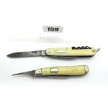 Pocket Knives with Faux Ivory Scales - I.X.L. Wolstenholm, two blades (worn), nickel silver