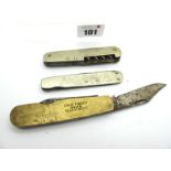 Lockwood Brothers "Cold Fingers" Knife", two blades, brass scales, stamped as above, reg No 64115,