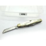 G. Ibberson; A Three Blade Knife, with (damaged) mother of pearl scales, nickel silver bolsters,