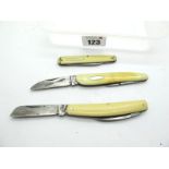 Pocket Knives:- C. Batty and Co, Sheffield, faux ivory scales, two blades, brass linings 9cm;