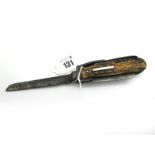 Thomas Turner & Co, Sheffield Coachman's Knife, with stag scales, single blade, saw, corkscrew,