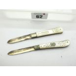 Fruit Knife- with silver blade, mother of pearl scales, nickel silver bolster, brass linings, 6.